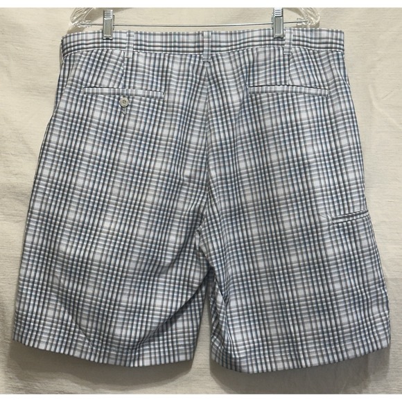 PGA Tour Golf Shorts Mens 38 BLUE BLACK CHECK Flat Front Button closure - Picture 3 of 8